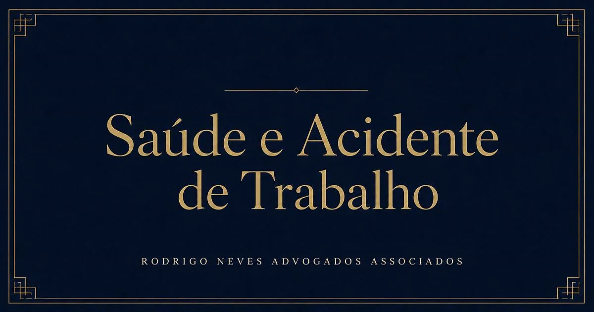 Capa do artigo sobre saúde e acidente de trabalho: fundo azul-marinho com moldura dourada e o tema "Saúde e Acidente de Trabalho" em letras douradas